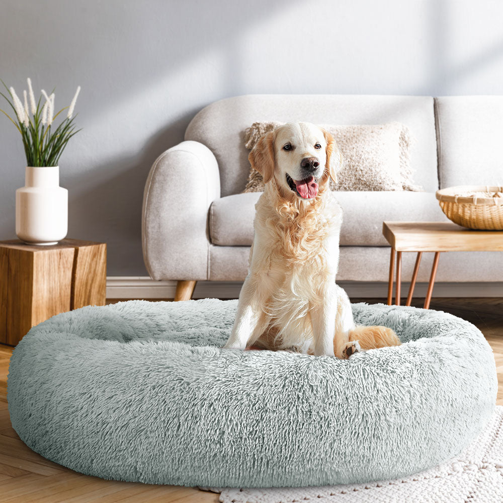 i.Pet - Calming Plush Pet Bed – Light Grey (dia.110cm)