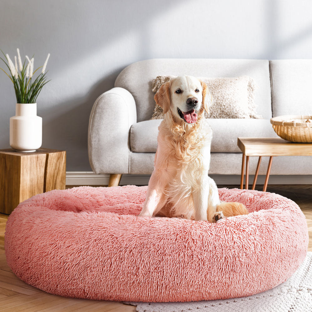 i.Pet - Calming Plush Pet Bed – Plush Pink (dia.110cm)