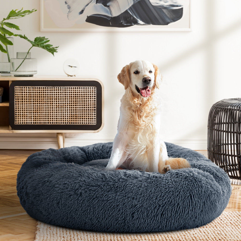 i.Pet - Calming Plush Pet Bed – Dark Grey (dia.90cm)