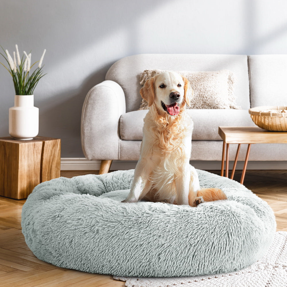 i.Pet - Calming Plush Pet Bed – Light Grey (dia.90cm)