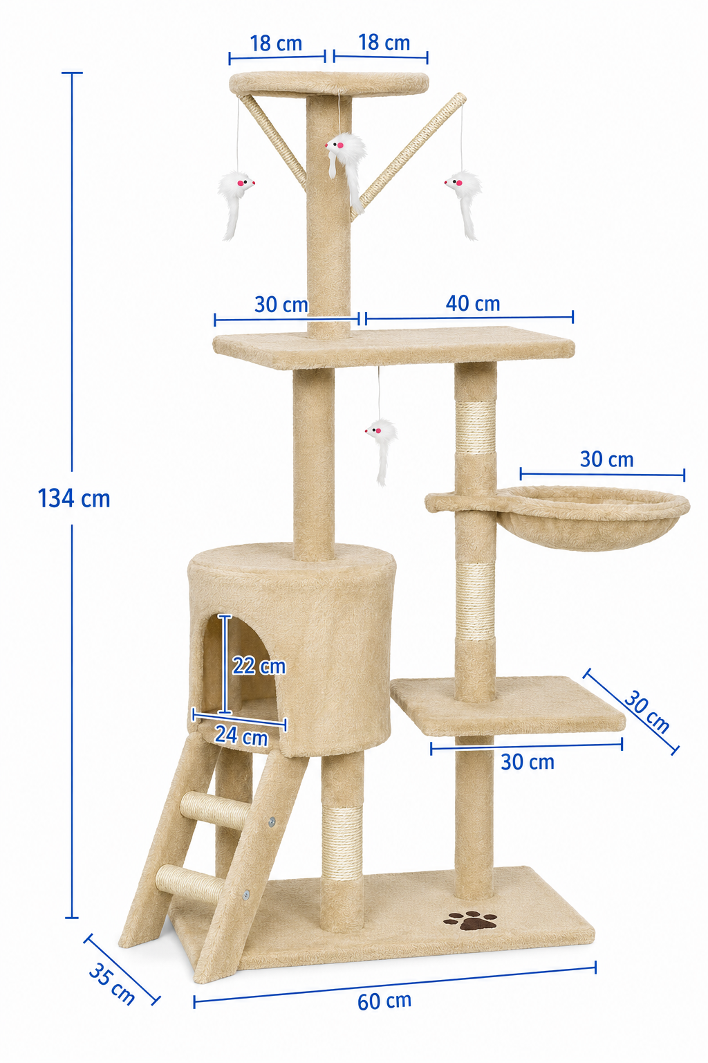 CARLA HOME Indoor Cat Tree with Hammock & Scratching Posts