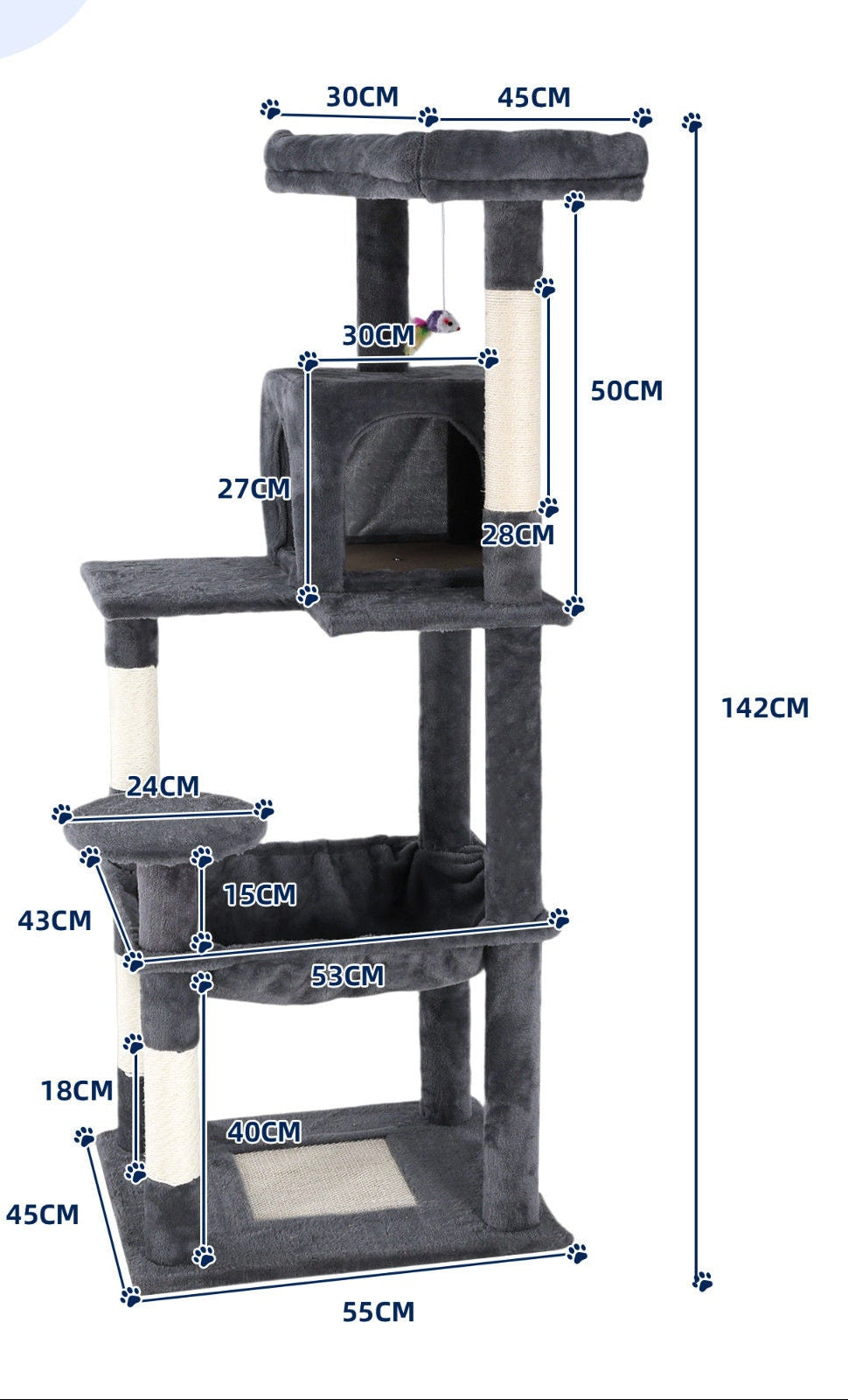 Cat Tree Tower - Condo & Scratch Post - Dark Grey 142cm