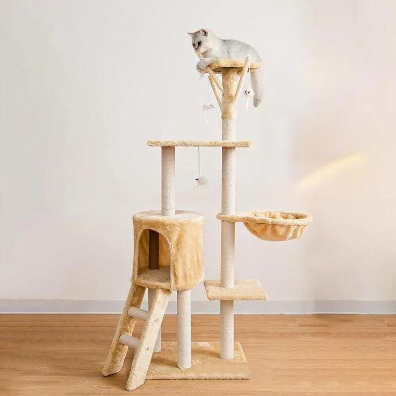 Cat Tree Tower – Dual Condos & Climbing Ramps - Brown 135cm