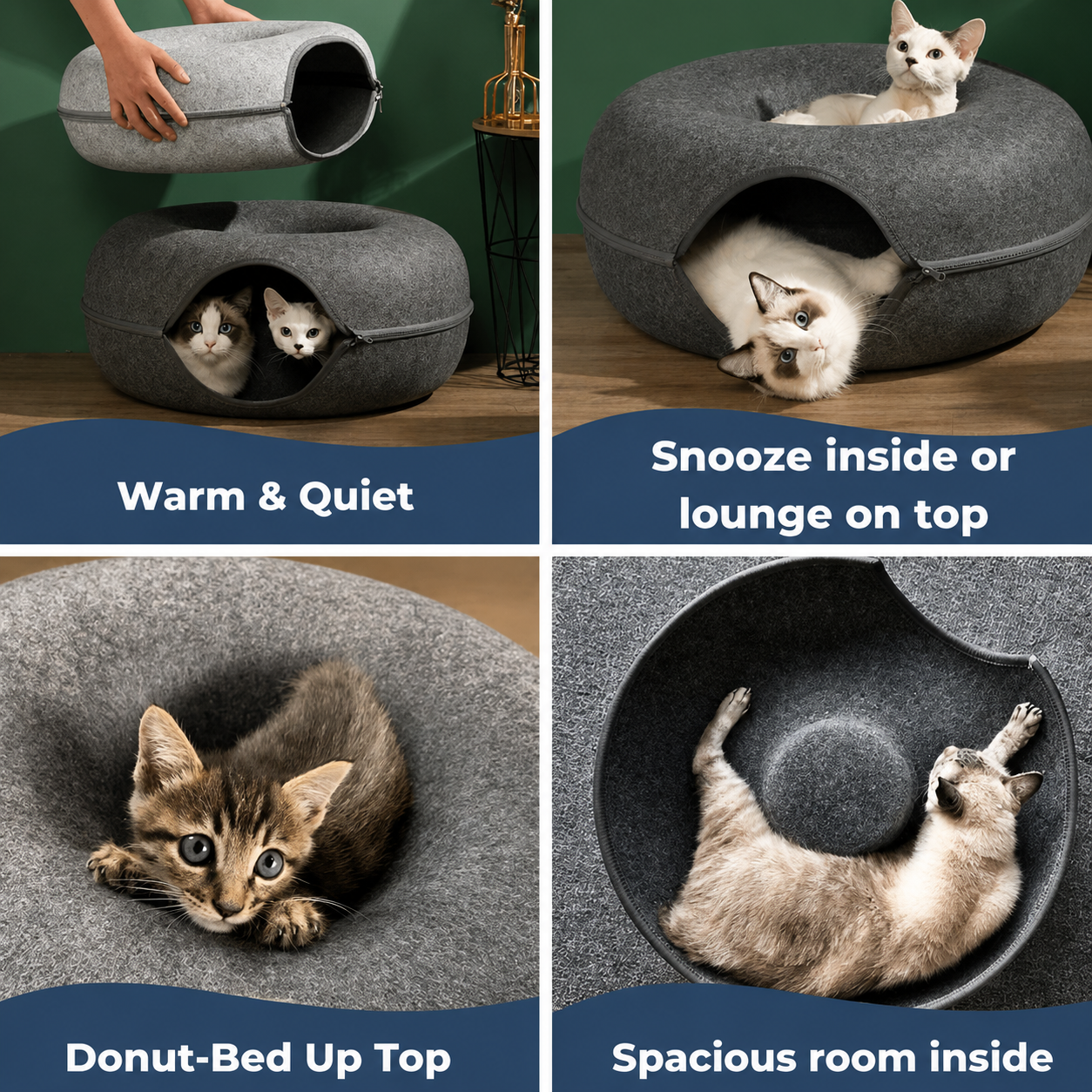 Felt Cat Bed with Tunnel – Light Grey