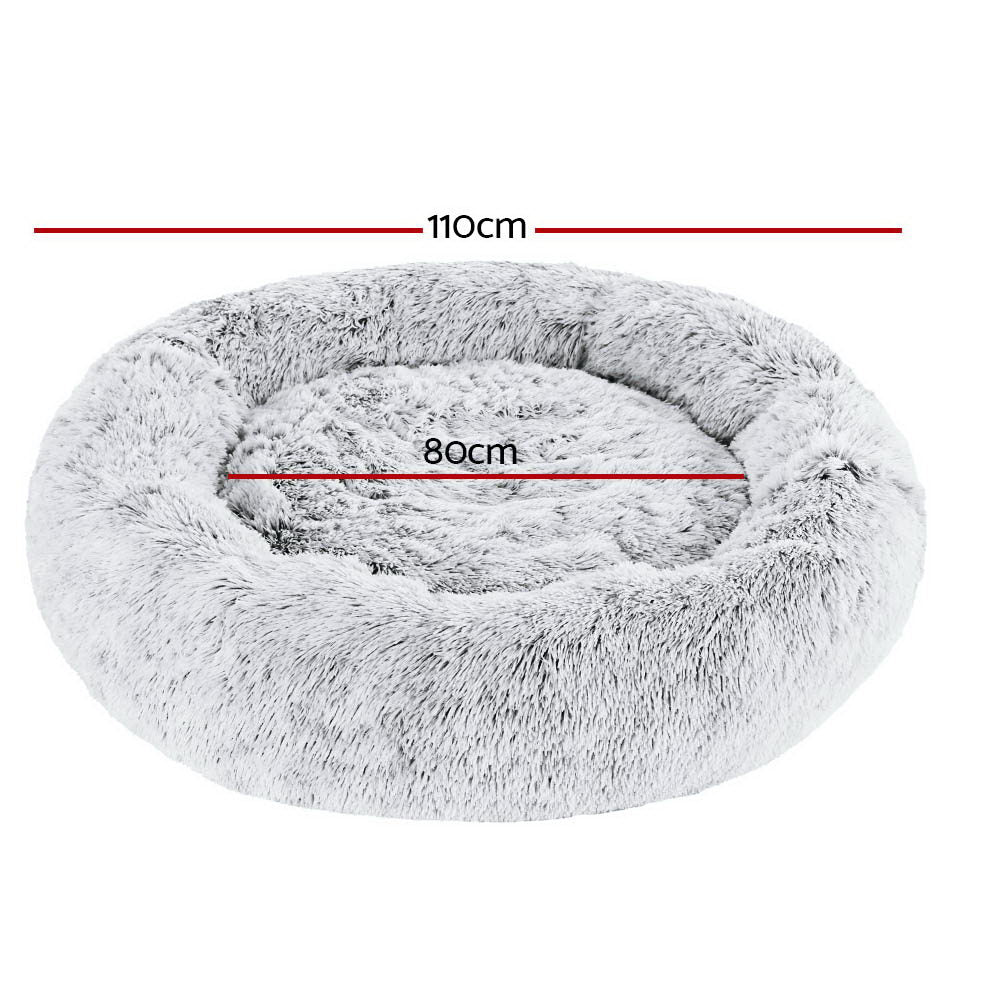 i.Pet - Calming Plush Pet Bed – Light Charcoal (dia.110cm)