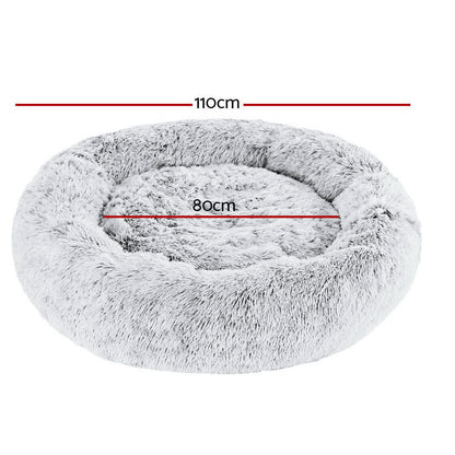 i.Pet - Calming Plush Pet Bed – Light Charcoal (dia.110cm)