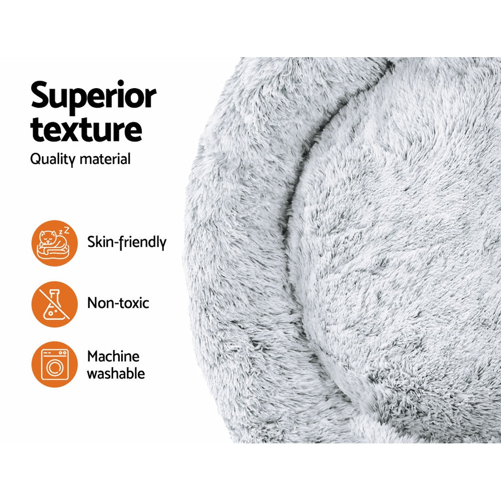 i.Pet - Calming Plush Pet Bed – Light Charcoal (dia.110cm)