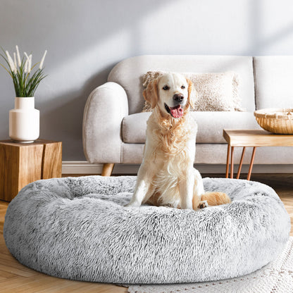 i.Pet - Calming Plush Pet Bed – Light Charcoal (dia.110cm)