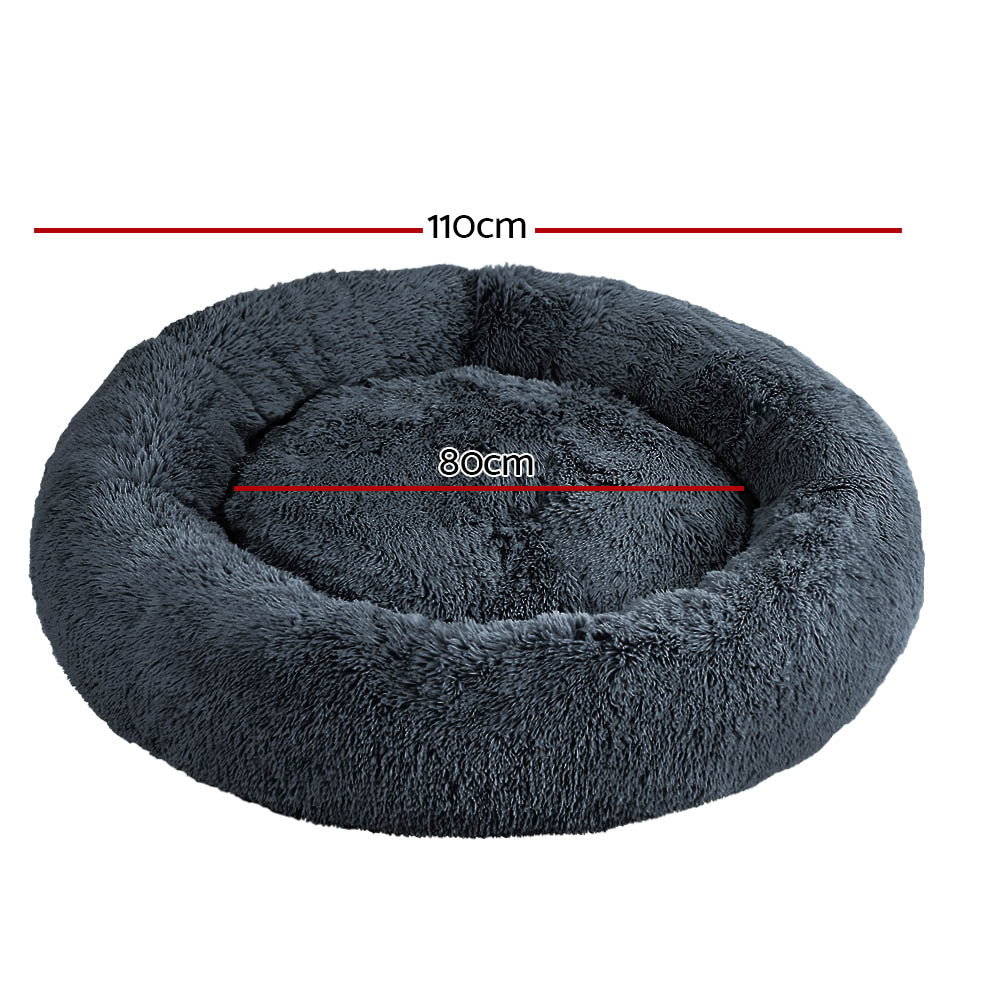 i.Pet - Calming Plush Pet Bed – Dark Grey (dia.110cm)