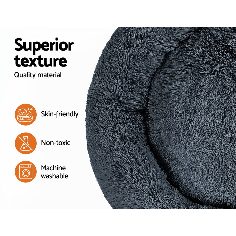 i.Pet - Calming Plush Pet Bed – Dark Grey (dia.110cm)
