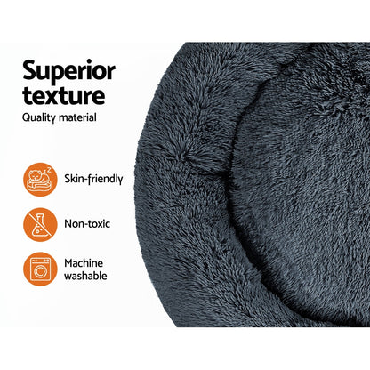 i.Pet - Calming Plush Pet Bed – Dark Grey (dia.110cm)