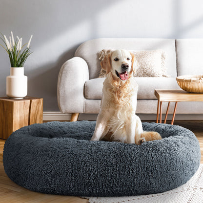 i.Pet - Calming Plush Pet Bed – Dark Grey (dia.110cm)