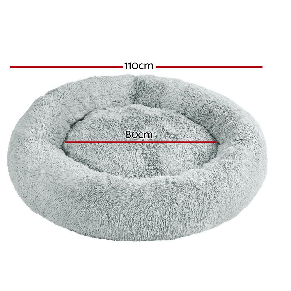 i.Pet - Calming Plush Pet Bed – Light Grey (dia.110cm)