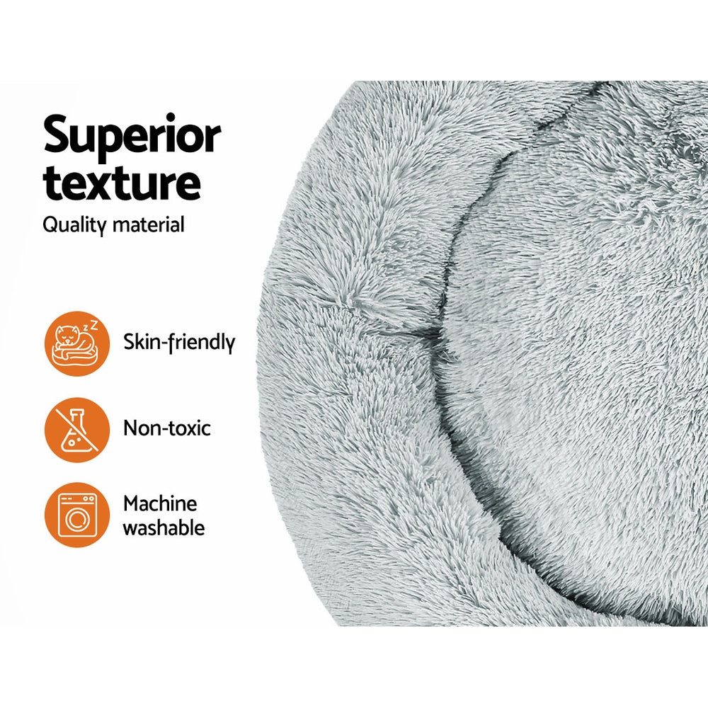 i.Pet - Calming Plush Pet Bed – Light Grey (dia.110cm)