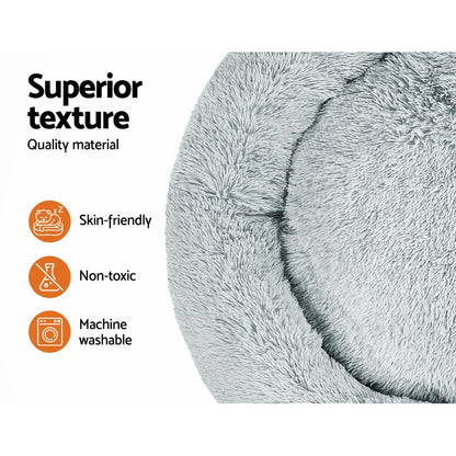 i.Pet - Calming Plush Pet Bed – Light Grey (dia.110cm)