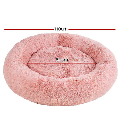 i.Pet - Calming Plush Pet Bed – Plush Pink (dia.110cm)