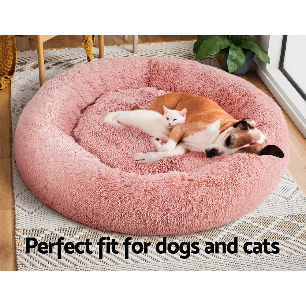 i.Pet - Calming Plush Pet Bed – Plush Pink (dia.110cm)