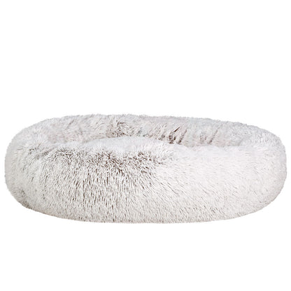 i.Pet - Calming Plush Pet Bed – White Brown (dia.110cm)