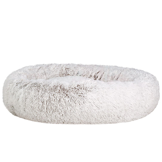 i.Pet - Calming Plush Pet Bed – White Brown (dia.110cm)