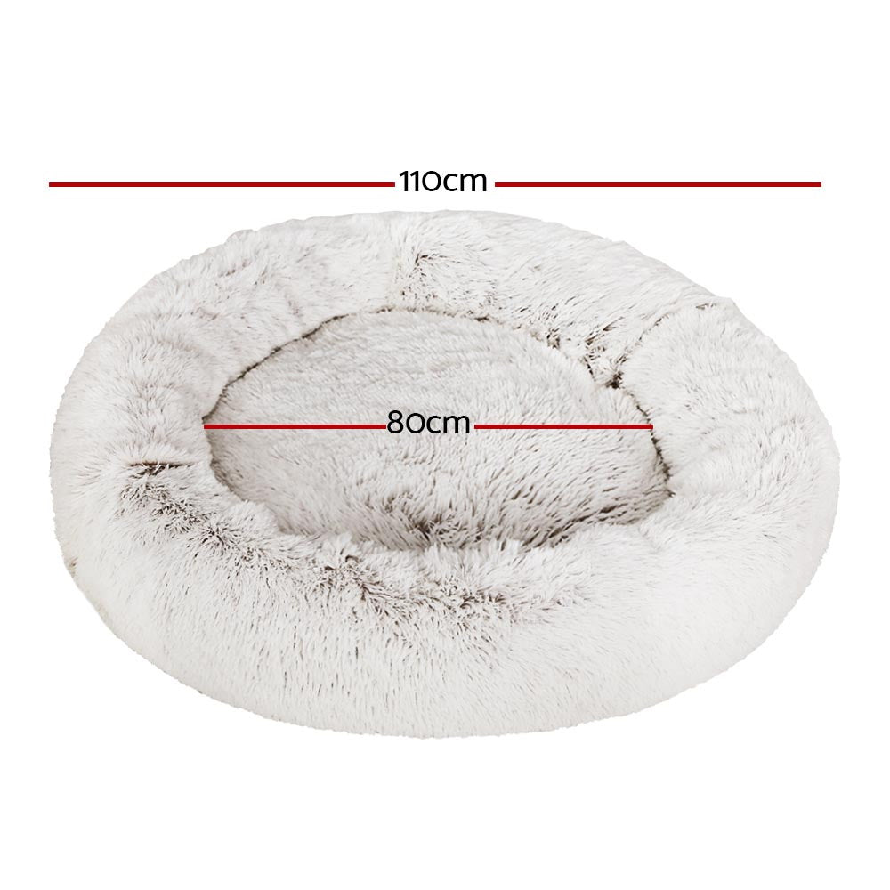 i.Pet - Calming Plush Pet Bed – White Brown (dia.110cm)