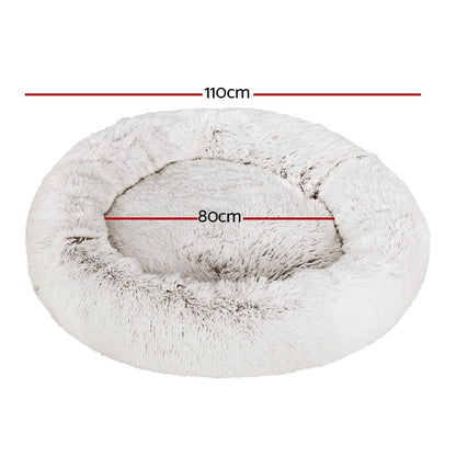 i.Pet - Calming Plush Pet Bed – White Brown (dia.110cm)