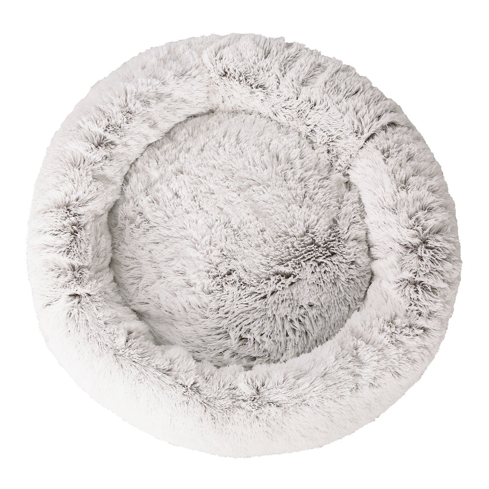 i.Pet - Calming Plush Pet Bed – White Brown (dia.110cm)