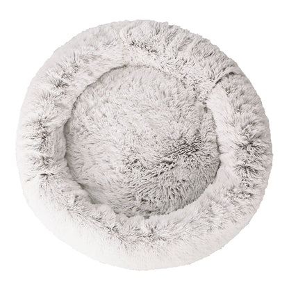 i.Pet - Calming Plush Pet Bed – White Brown (dia.110cm)