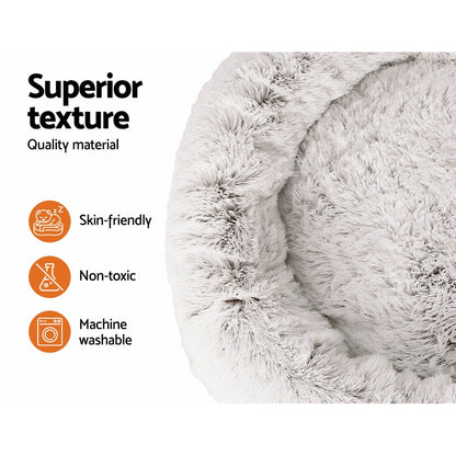 i.Pet - Calming Plush Pet Bed – White Brown (dia.110cm)