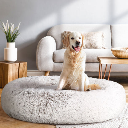 i.Pet - Calming Plush Pet Bed – White Brown (dia.110cm)