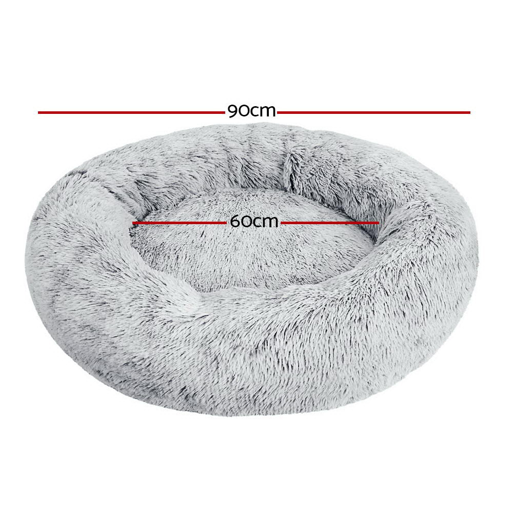 i.Pet - Calming Plush Pet Bed – Light Charcoal (dia.90cm)