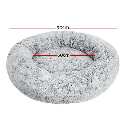 i.Pet - Calming Plush Pet Bed – Light Charcoal (dia.90cm)