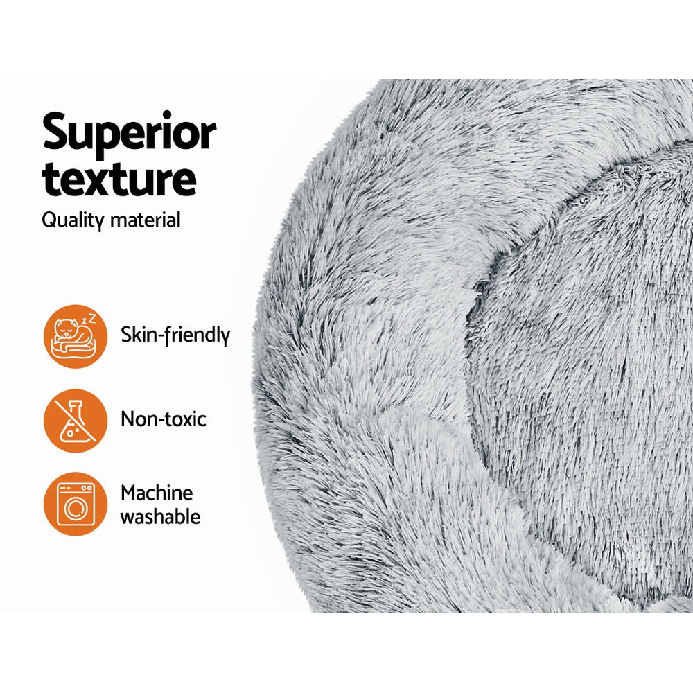 i.Pet - Calming Plush Pet Bed – Light Charcoal (dia.90cm)