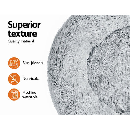 i.Pet - Calming Plush Pet Bed – Light Charcoal (dia.90cm)