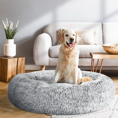 i.Pet - Calming Plush Pet Bed – Light Charcoal (dia.90cm)