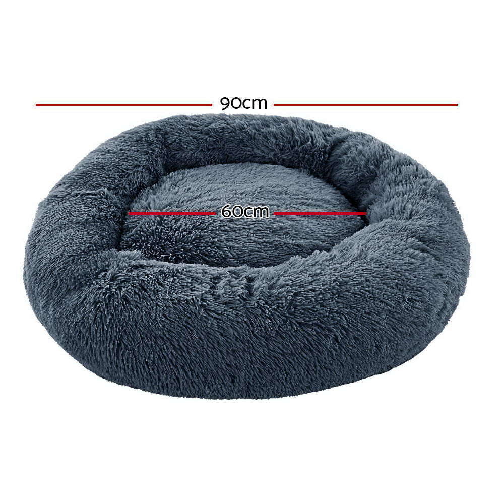 i.Pet - Calming Plush Pet Bed – Dark Grey (dia.90cm)
