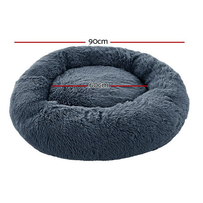 i.Pet - Calming Plush Pet Bed – Dark Grey (dia.90cm)