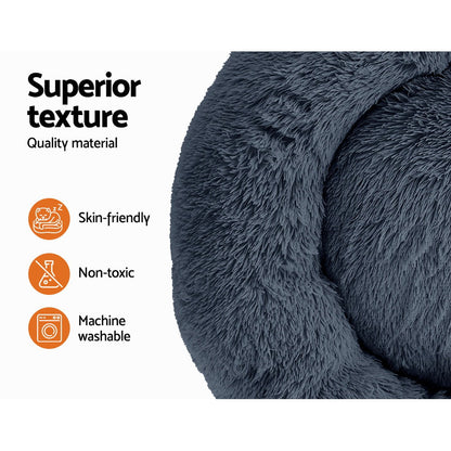 i.Pet - Calming Plush Pet Bed – Dark Grey (dia.90cm)