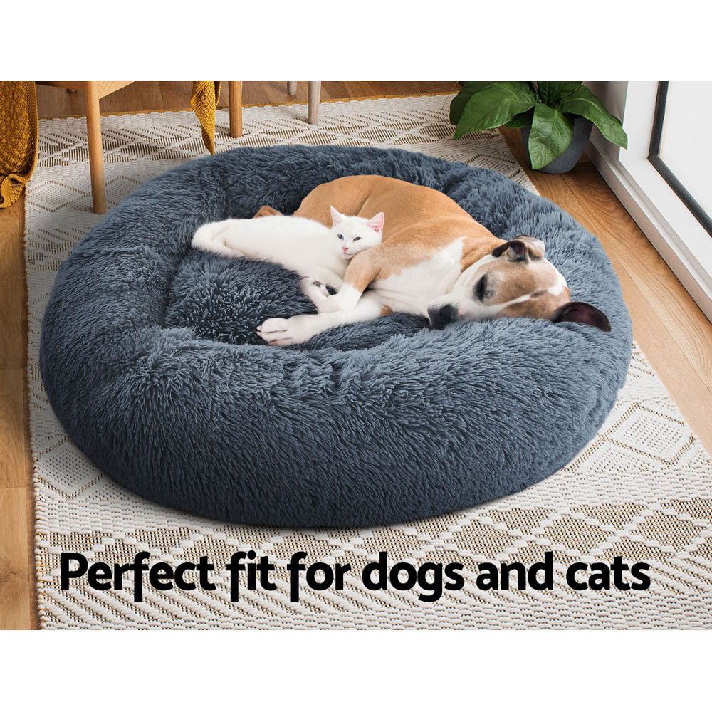 i.Pet - Calming Plush Pet Bed – Dark Grey (dia.90cm)