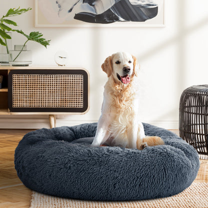i.Pet - Calming Plush Pet Bed – Dark Grey (dia.90cm)