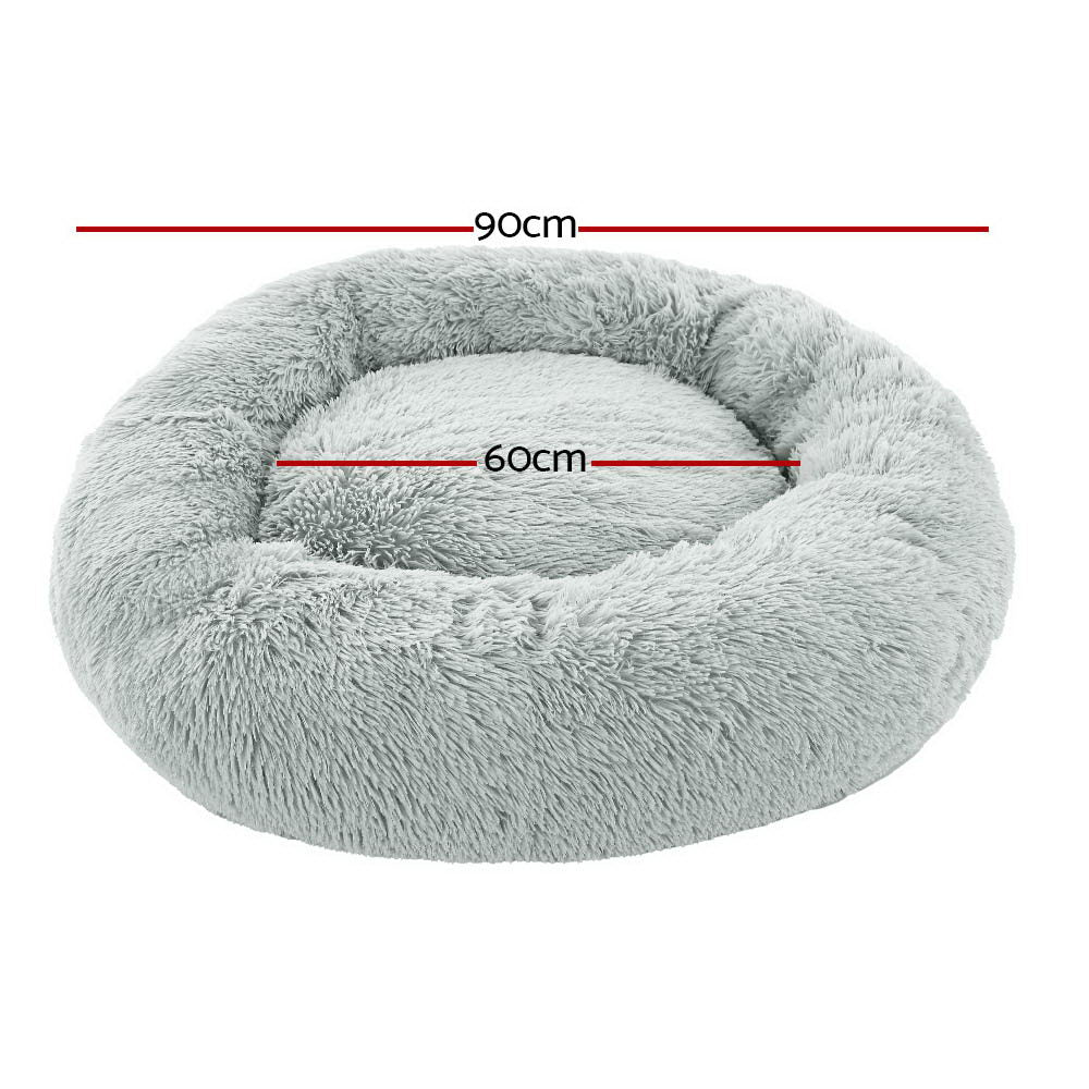 i.Pet - Calming Plush Pet Bed – Light Grey (dia.90cm)