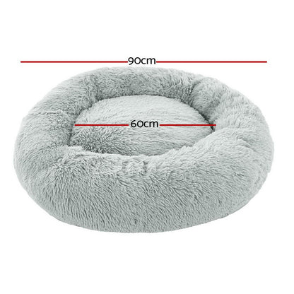 i.Pet - Calming Plush Pet Bed – Light Grey (dia.90cm)