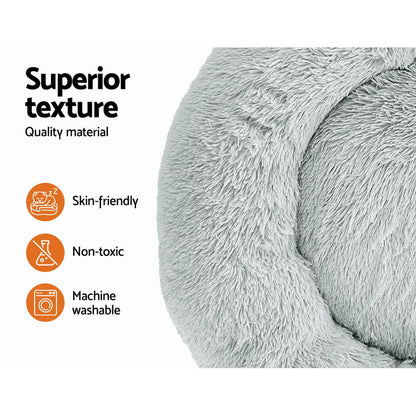 i.Pet - Calming Plush Pet Bed – Light Grey (dia.90cm)