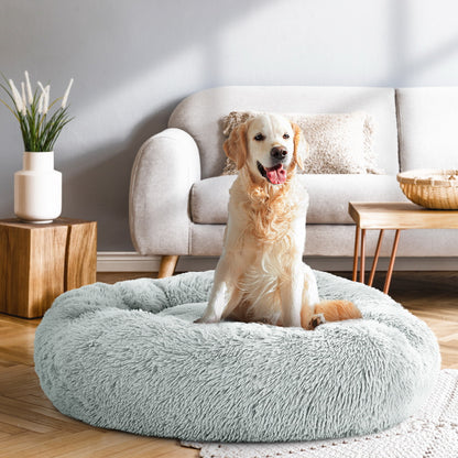 i.Pet - Calming Plush Pet Bed – Light Grey (dia.90cm)