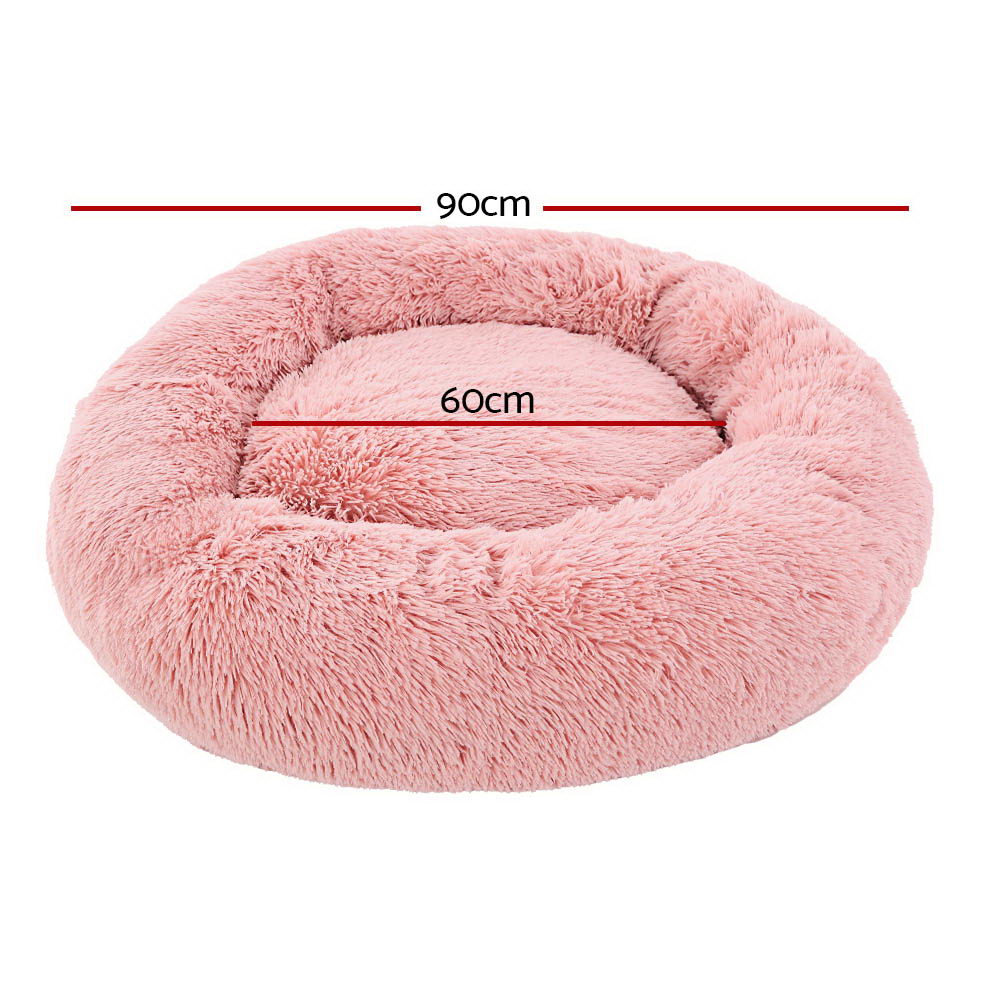 i.Pet - Calming Plush Pet Bed – Plush Pink (dia.90cm)