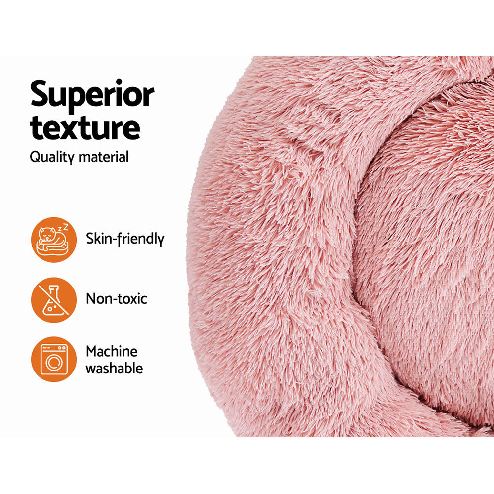 i.Pet - Calming Plush Pet Bed – Plush Pink (dia.90cm)