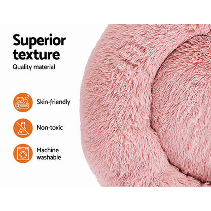 i.Pet - Calming Plush Pet Bed – Plush Pink (dia.90cm)