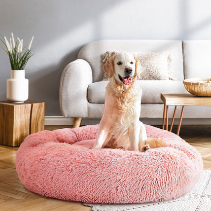 i.Pet - Calming Plush Pet Bed – Plush Pink (dia.90cm)