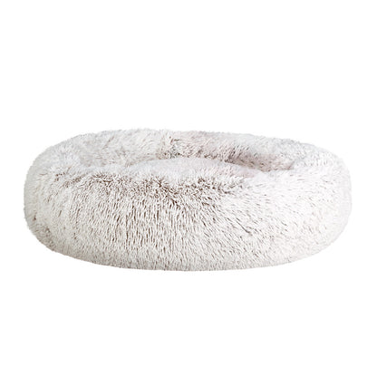 i.Pet - Calming Plush Pet Bed – White Brown (dia.90cm)