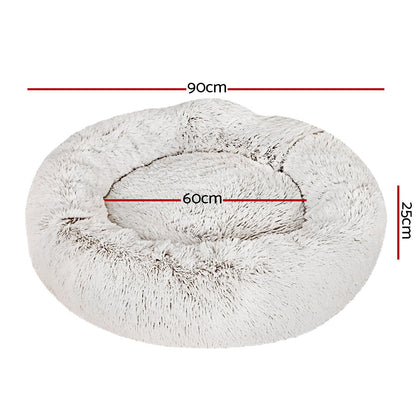 i.Pet - Calming Plush Pet Bed – White Brown (dia.90cm)