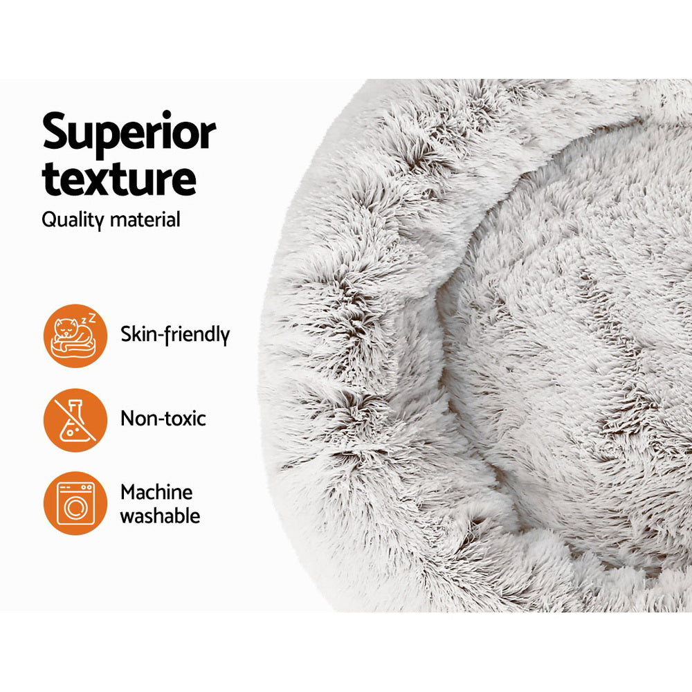 i.Pet - Calming Plush Pet Bed – White Brown (dia.90cm)
